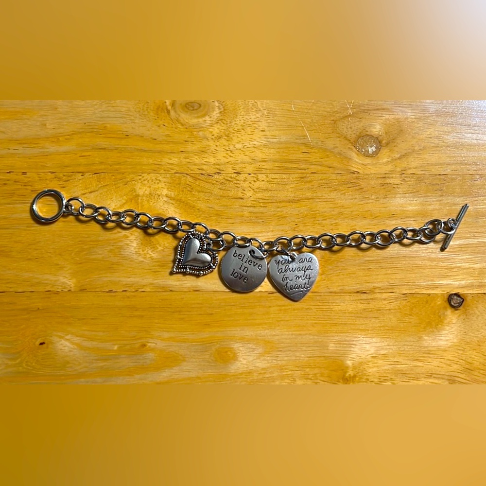 Silver Charm Toggle Bracelet - Heart & Inspirational Charms